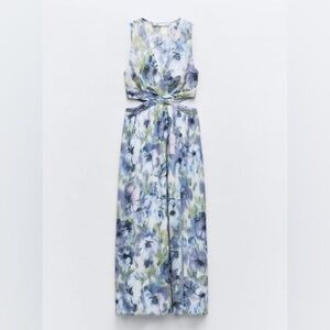 Zara Metallic Thread Printed Cut Out Dress